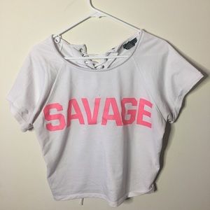 “savage” white & pink worded tee